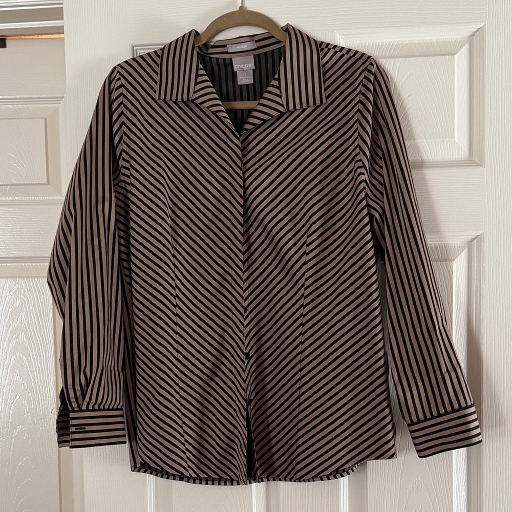 Chico's Black and Tan Striped Shirt